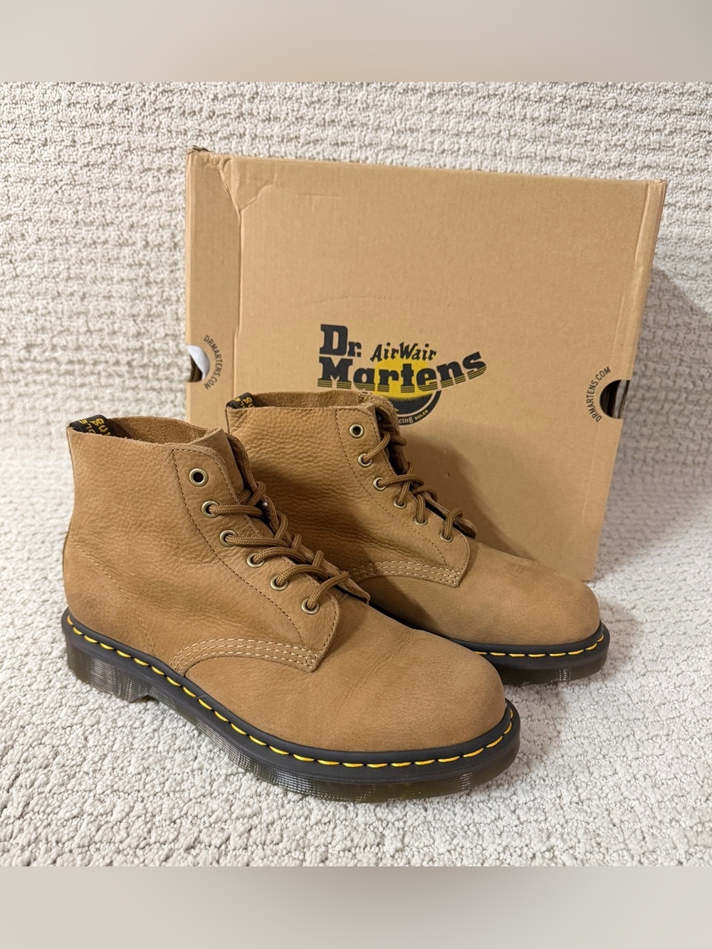 Dr. Martens 101 Savannah Tan Tumbled Nubuck Leather Combat Ankle Boots Sz 8M/9L